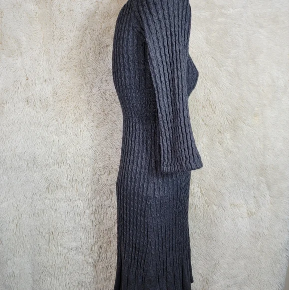 Maple Anthropologie Women's Sz XS Sweater Dress Gray Stretch Angora Cable Knit N - Picture 5 of 9